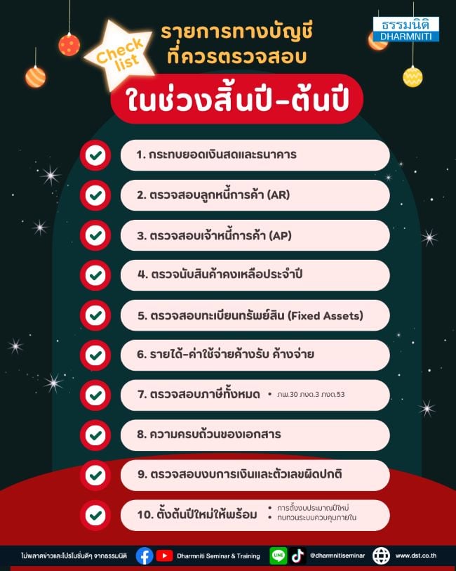 check list รายการทางบัญชีที่ควรตรวจสอบในช่วงสิ้นปีต้นปี