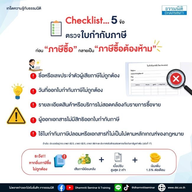 checklist 5 ข้อ ตรวจใบกำกับภาษี ก่อน ภาษีซื้อ กลายเป็น ภาษีซื้อต้องห้าม