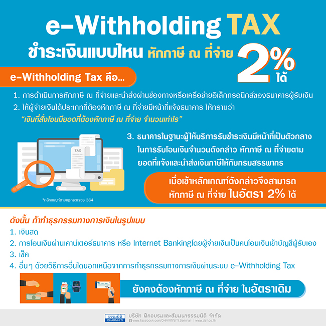 e-withholding tax ชำระเงินแบบไหน ถึงจะหักภาษี ณ ที่จ่ายในอัตราร้อยละ 2 ได้